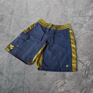 No Fear VTG 90s Y2K baggy over the knee fit striped cargo surf boardshorts